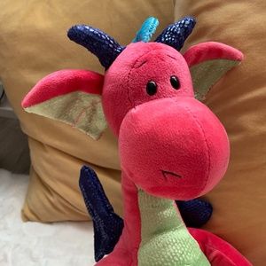 Gund Kids Scales n' Tails Ladon Pink Purple Green Wings Dragon Plush 9”